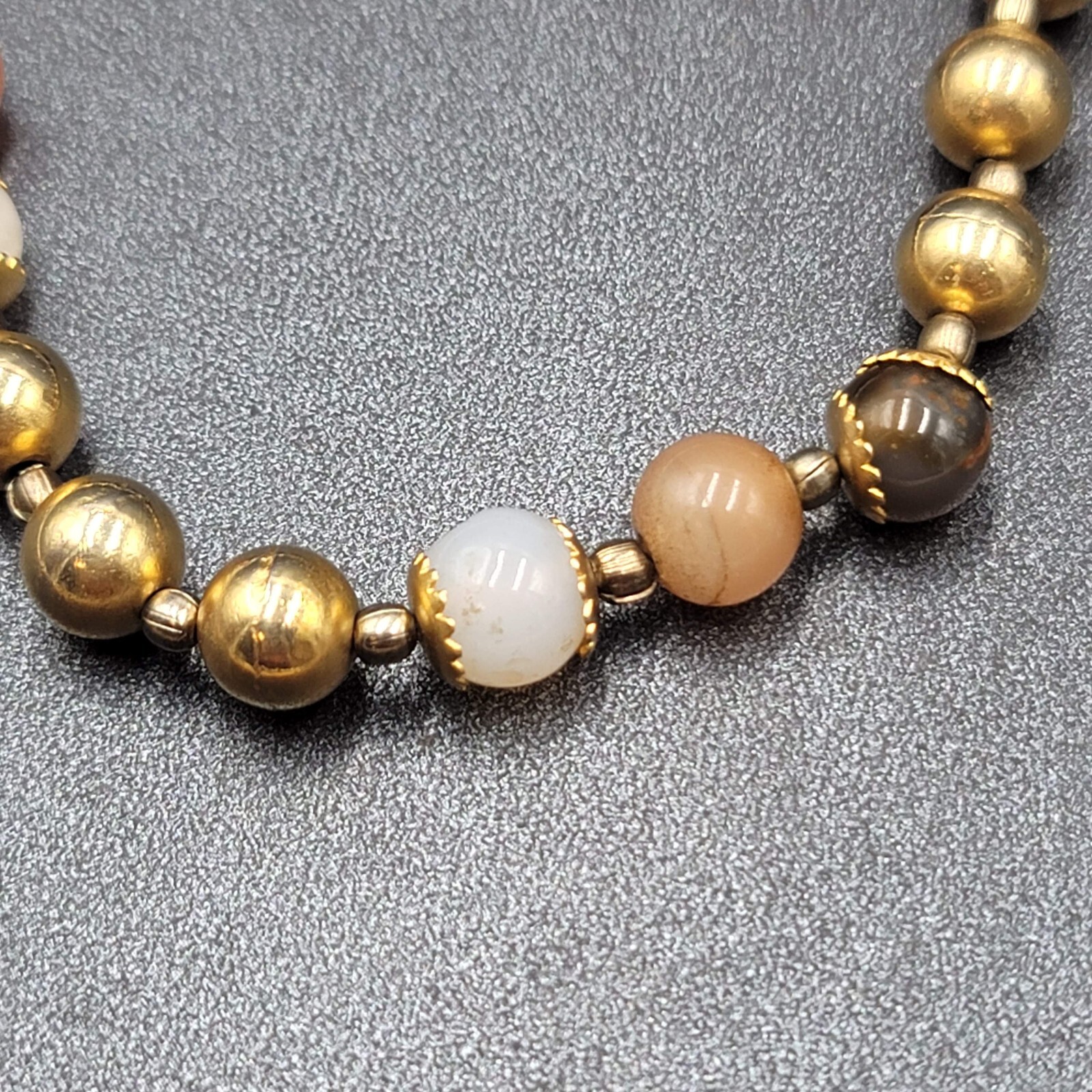 Multicolor Stone Bead Necklace Gold tone Spacers Hook Closure 22″