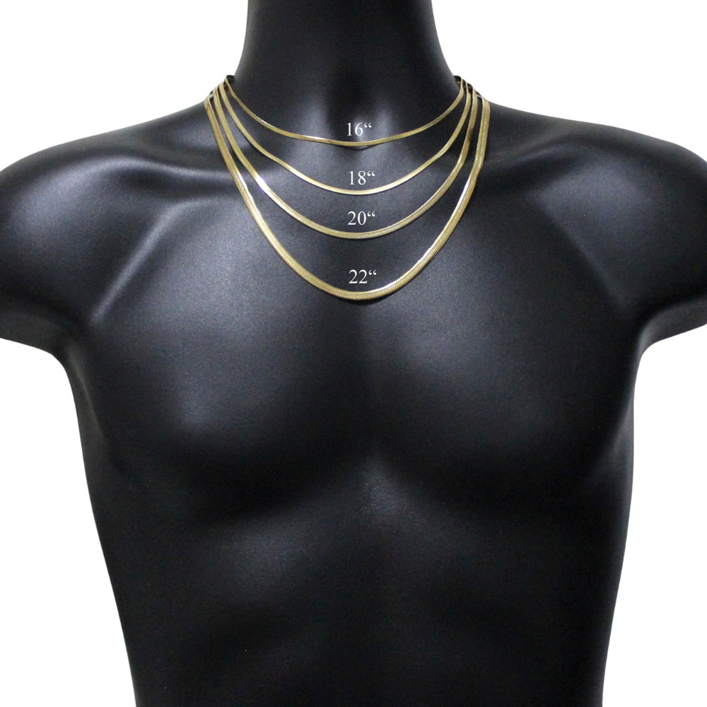 Gold Plated Stainless Steel 2.5mm-5mm Herringbone Chain Flat Necklace 16″-24″