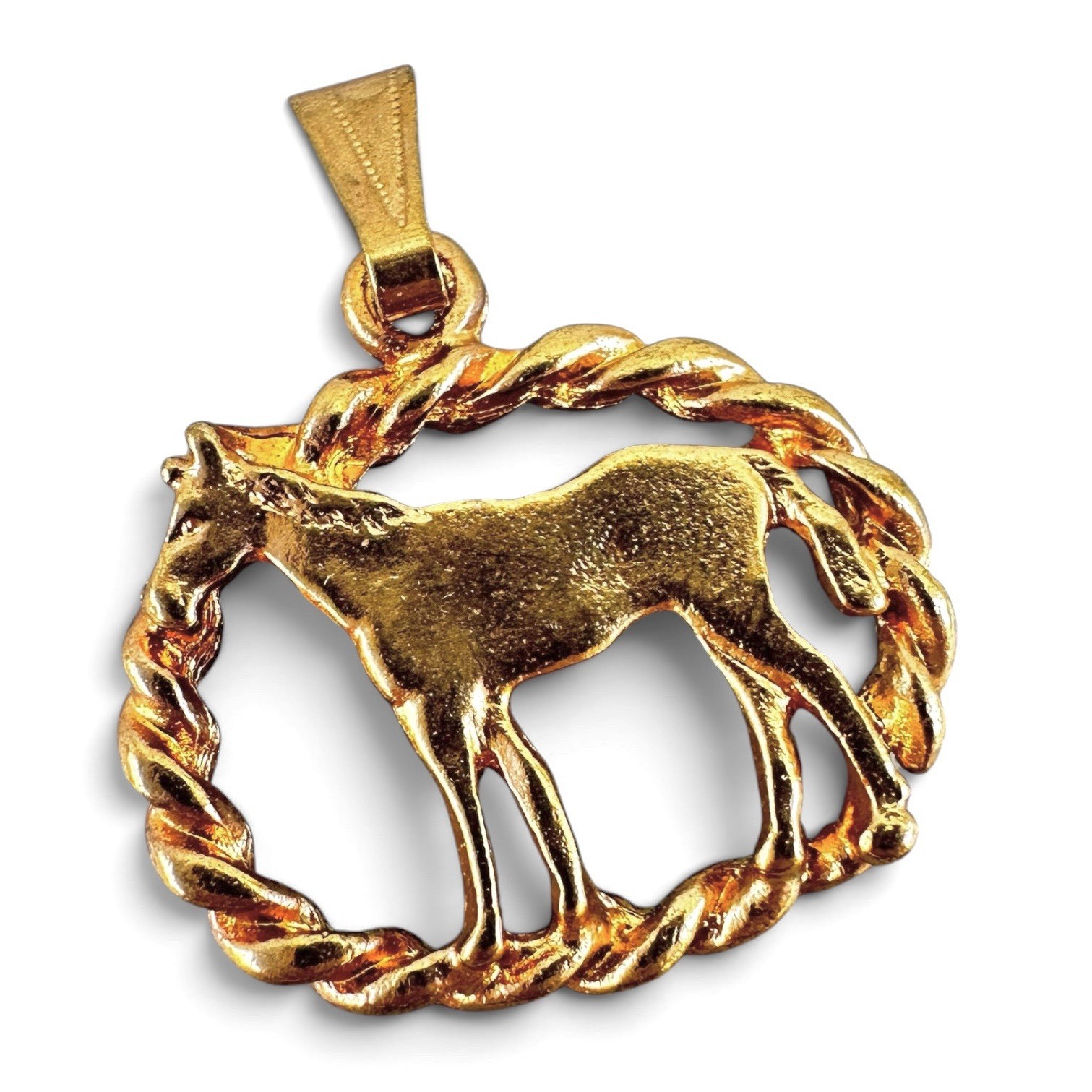 Gold Tone Horse Pendant Western Vintage Rope Rodeo Ranch Cowgirl Cowboy Cutout