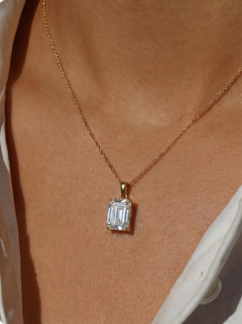 4Ct Radiant Cut Simulated Diamond Pendant 925 Sterling Silver White Gold Plated