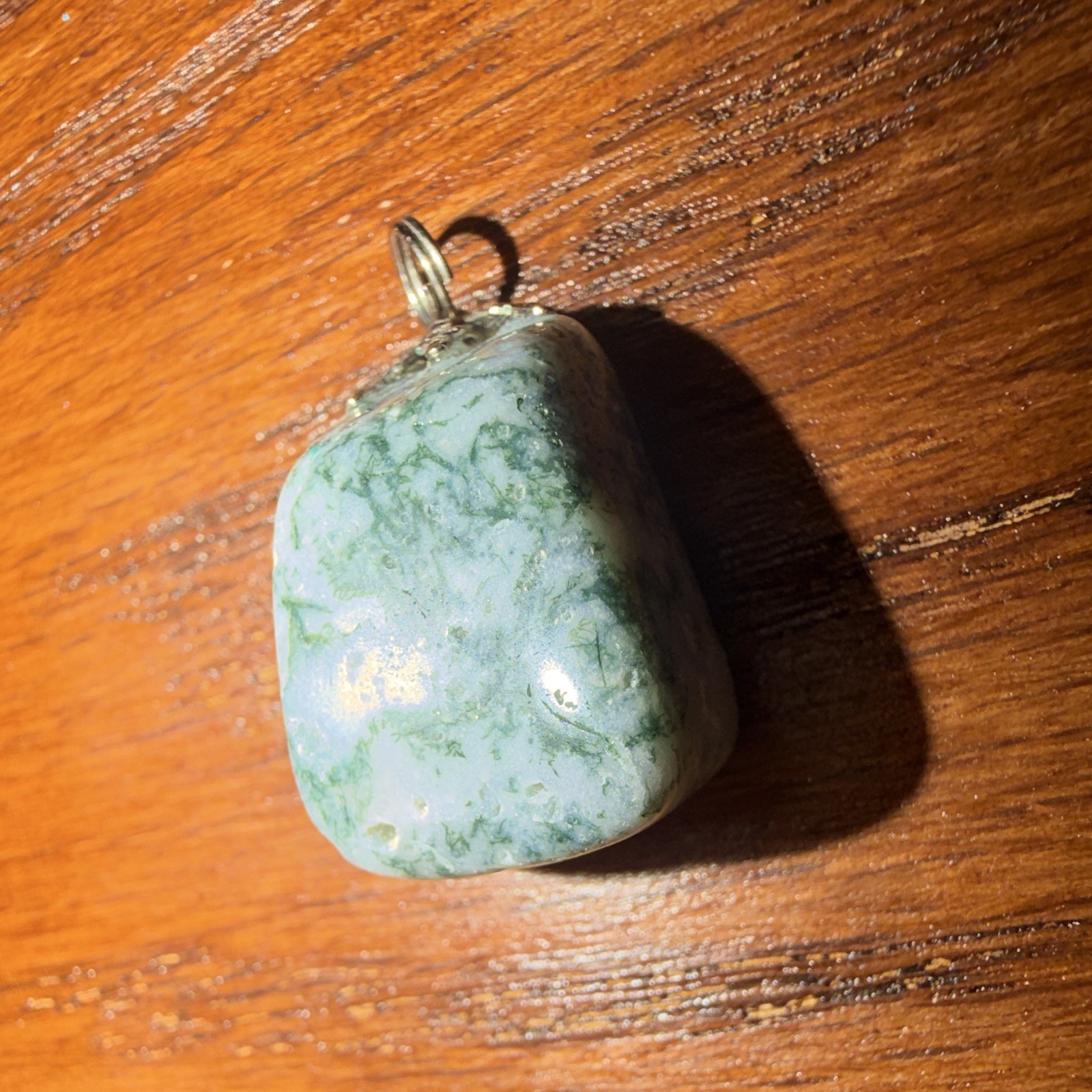 Green White Jasper Rectangle Charm Pendant w/ Bail 1 Gemstone No Chain