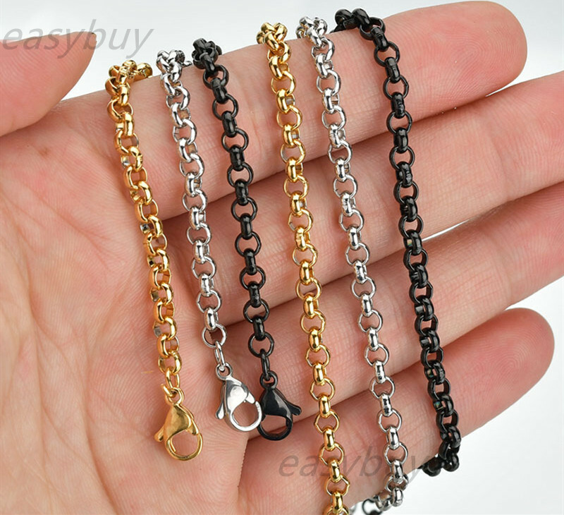 2/2.5/3/4/5/6mm Gold Plated & Black Real Stainless Steel Rolo Chains 18-28”