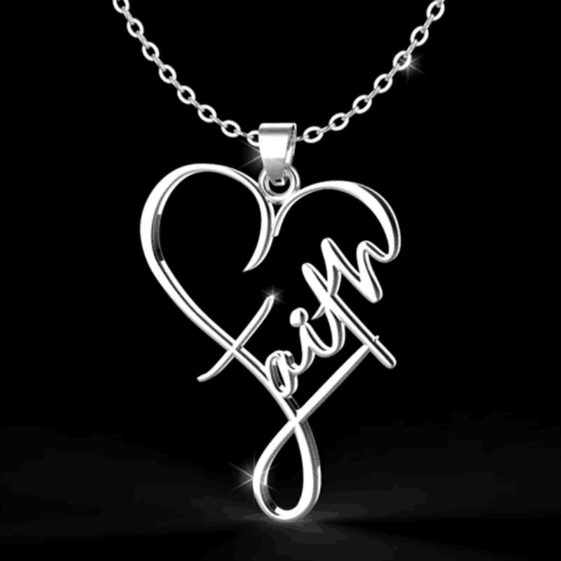 Heart Shape Stainless Steel Pendant Necklace Christian Faith Gift Silvery Trendy