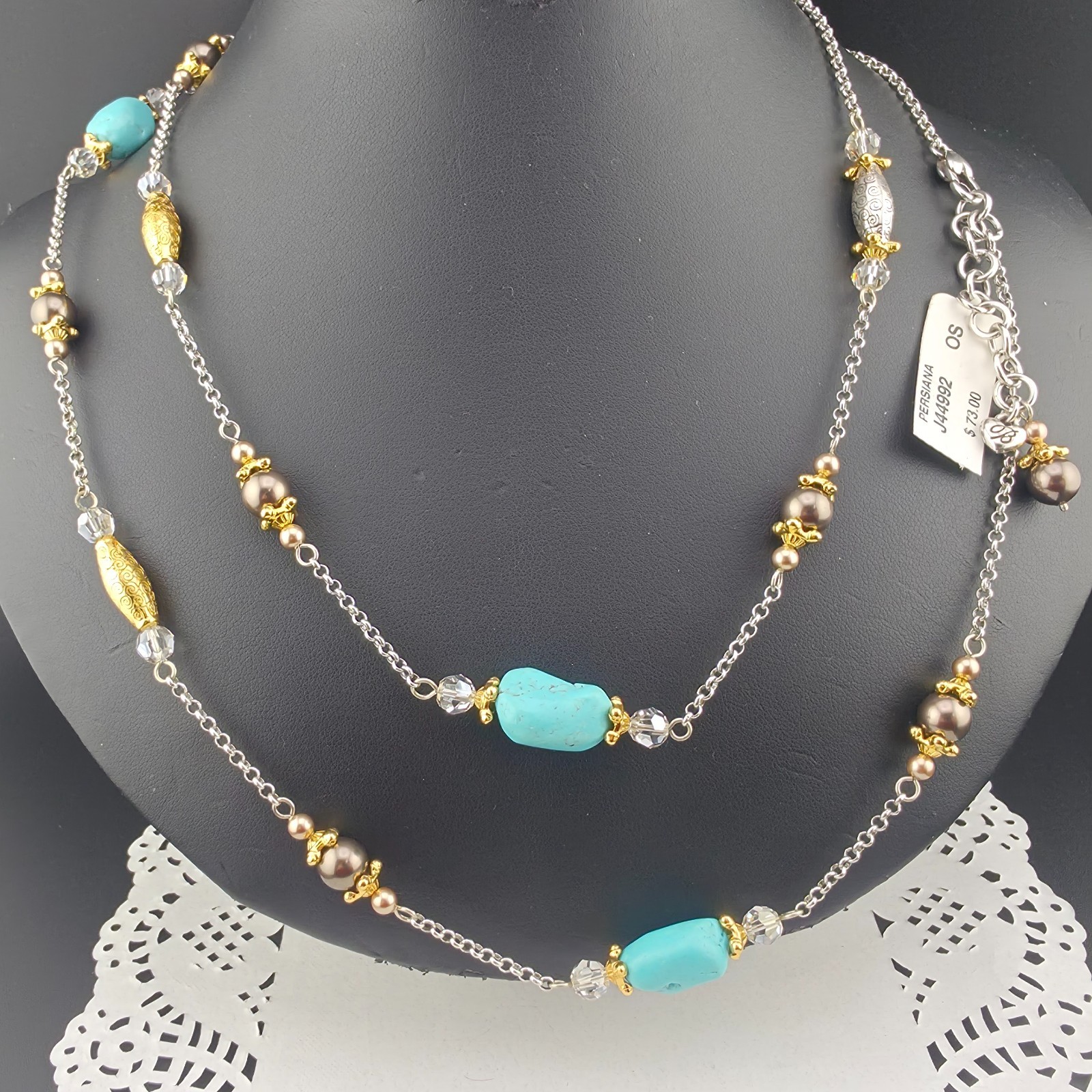 Long Brighton Persiana 46″ Turquoise Nugget Immitation Tahitian Pearl Necklace