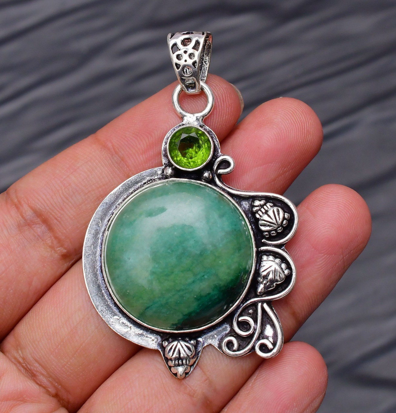 Green Aventurine Gemstone 925 Sterling Silver Jewelry Pendant 2.08″