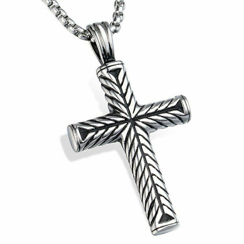 Boys Mens Stainless Steel Cross Pendant Necklaces Men Fashion Vintage Chain