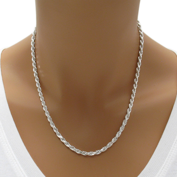 925 Sterling Silver Dia Cut Rope Chain Necklace 3.5mm (070 Gauge)
