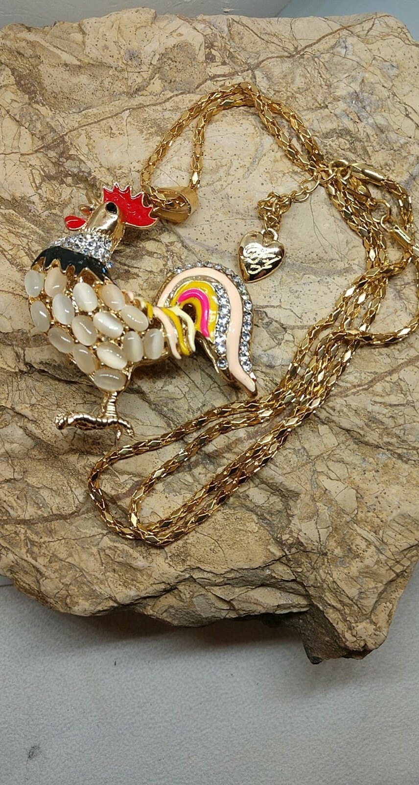 Rooster Necklace Farm Collection Multicolored Enamel Gold tone 27 in