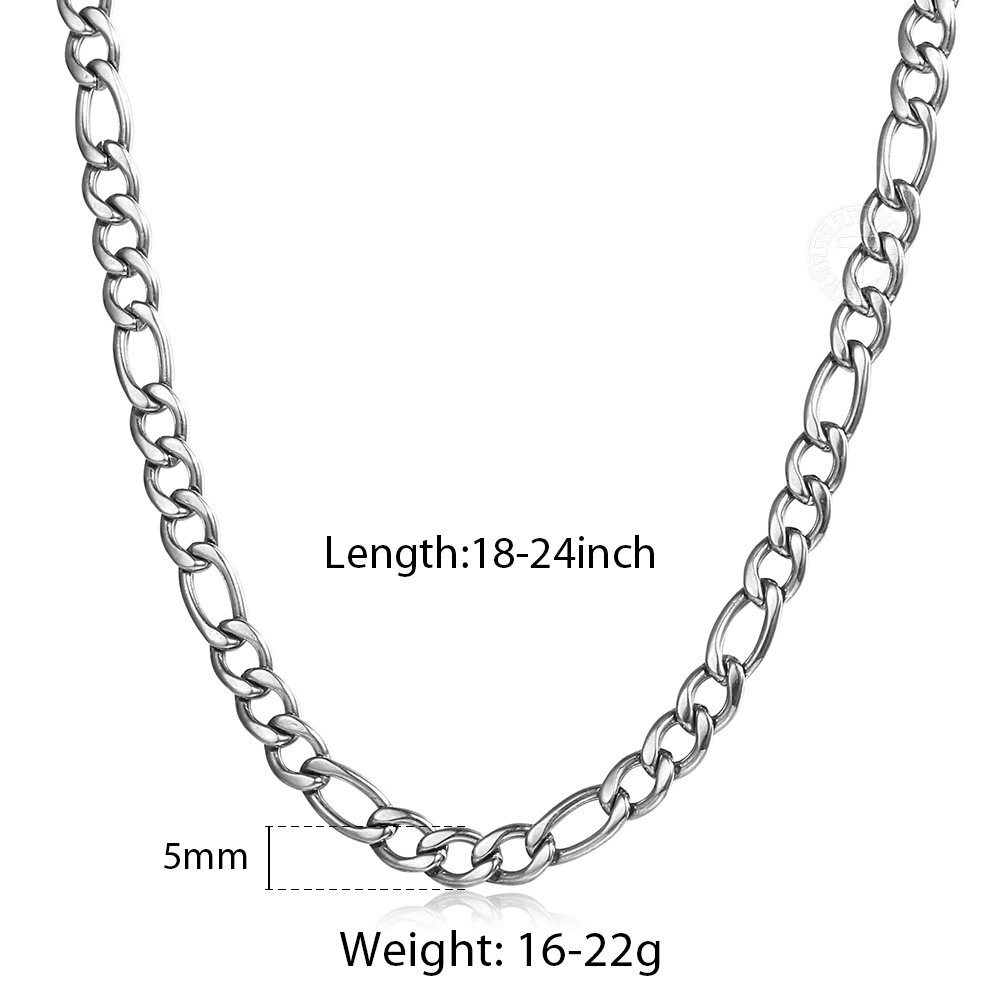 3/5/7/9mm Silver Stainless Steel Figaro Chain Necklace Choker Men Women 16-30″
