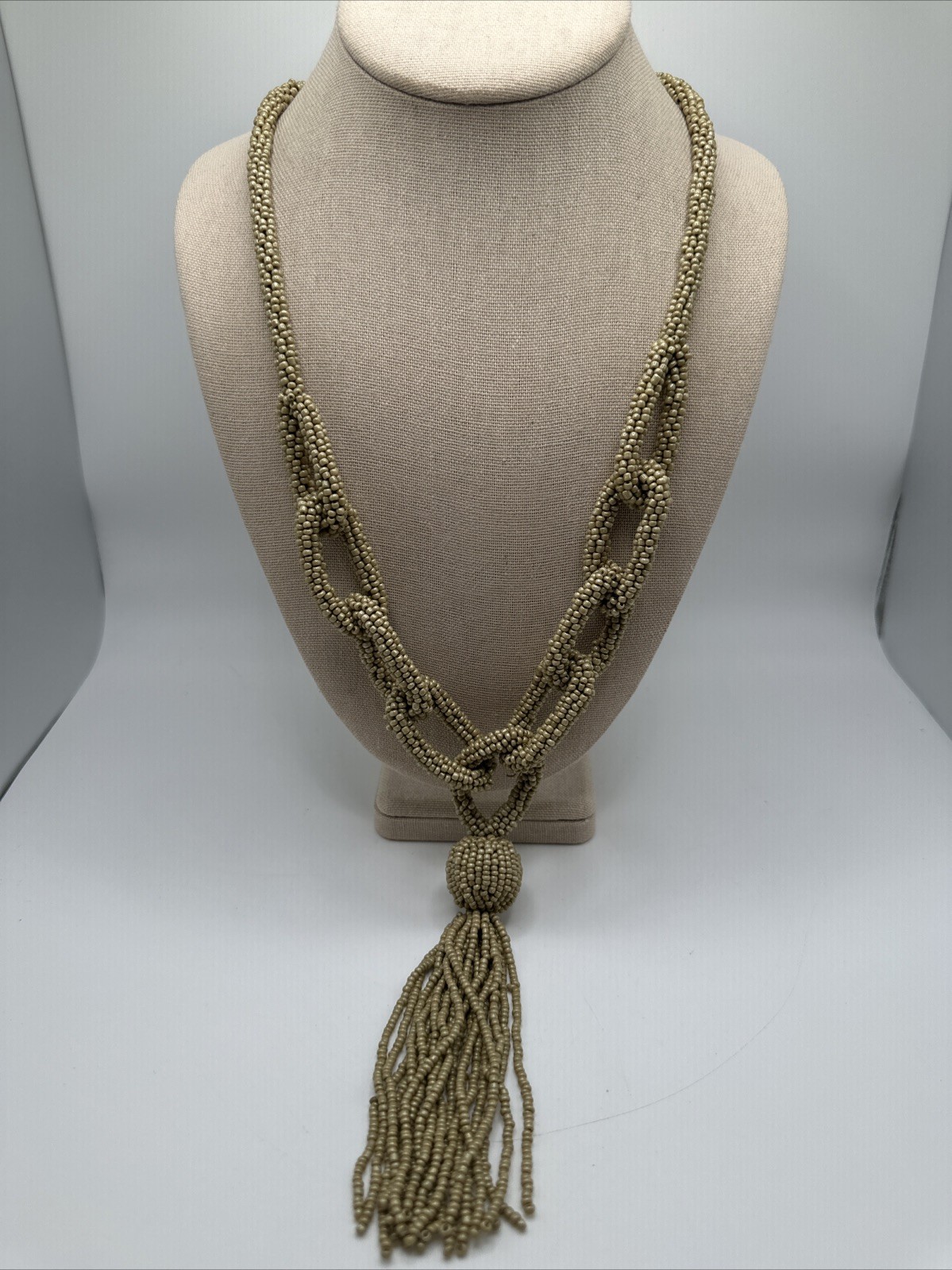 R J Graziano Long Tan Seed Bead Tassel Necklace