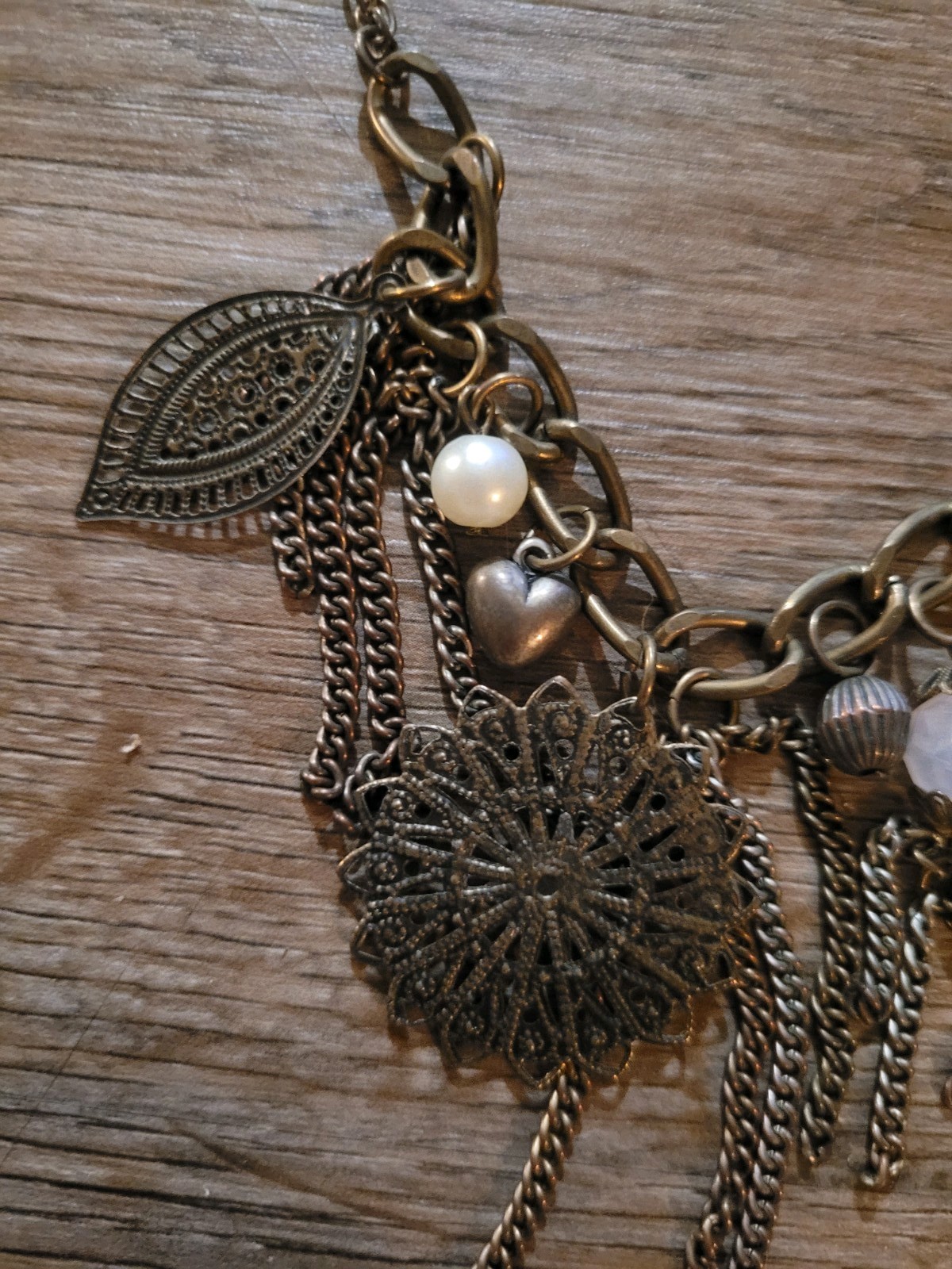 Bronze Tone Chain Tassel Bible Charm Necklace Bohemian Style Tribal Jewelry
