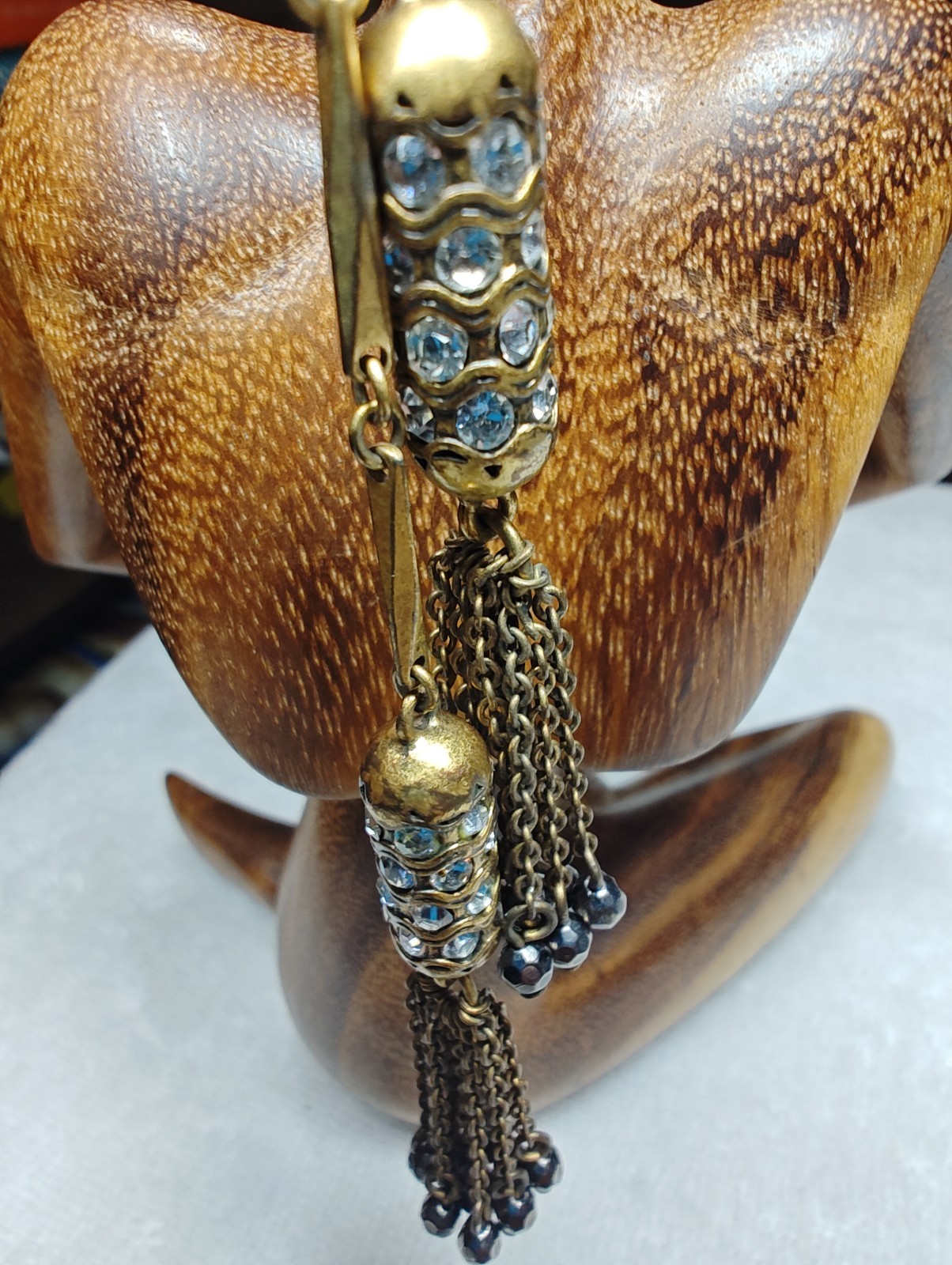 J Crew Brass Link Chain Necklace Clear Crystal Tassel Necklace