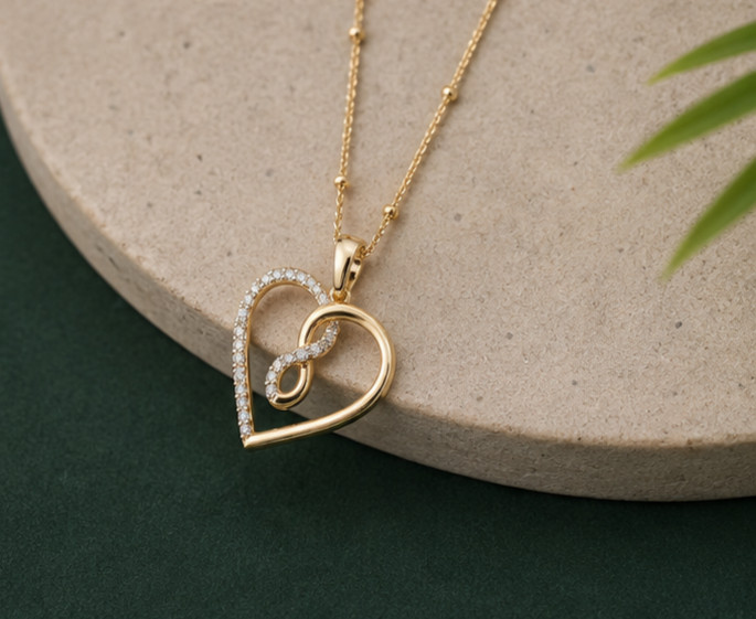 1.00Ct Heart Infinity Simulated Diamond Pendant Necklace 925 Sterling Silver