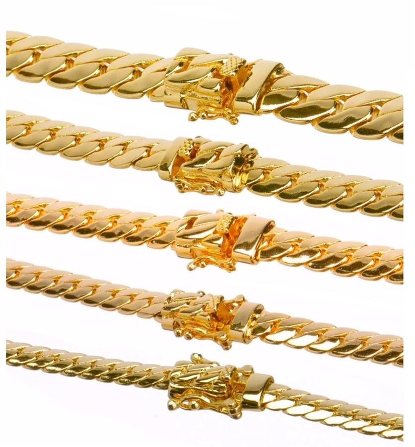 Miami Cuban Link Chain Gold Tone 12/9/8/6/5mm Safety Lock Necklace 20 22 24 26″
