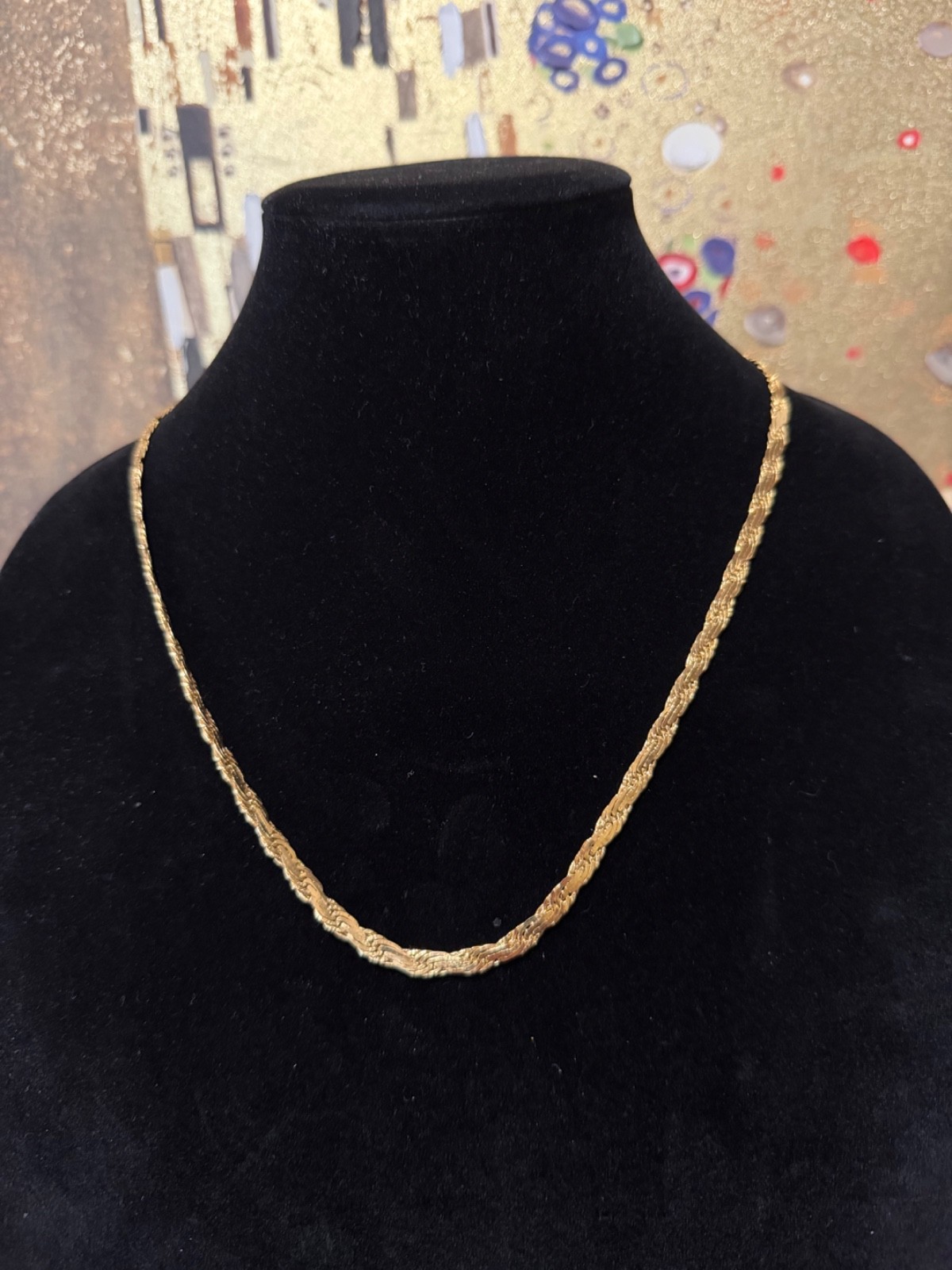 Gold Tone Singapore Link Chain Necklace 22” Stainless Steel Fold Over Clasp