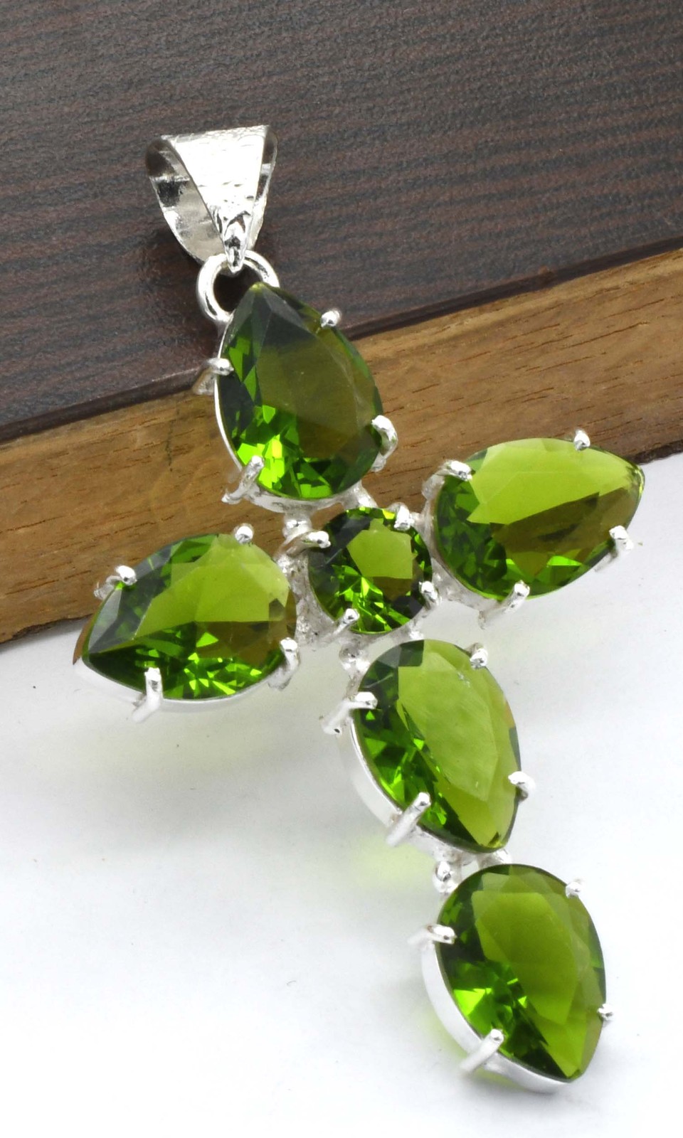 Peridot Natural Gemstone Cross Pendant Jewelry 1.1″ P 3936