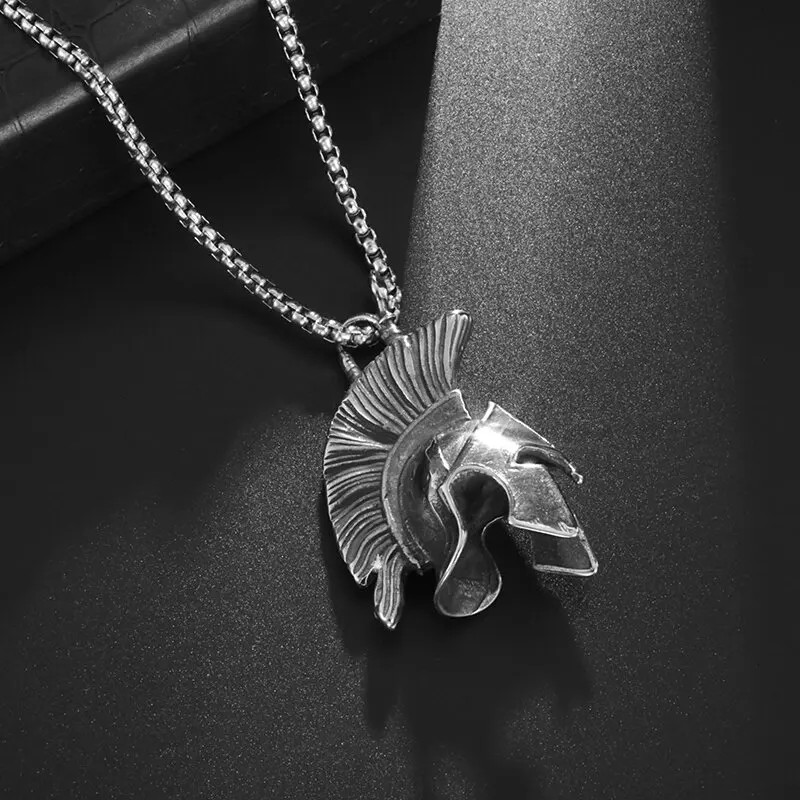 Men’s Fashion Jewelry Silver Ancient Greek Spartan Helmet Pendant Necklace 597