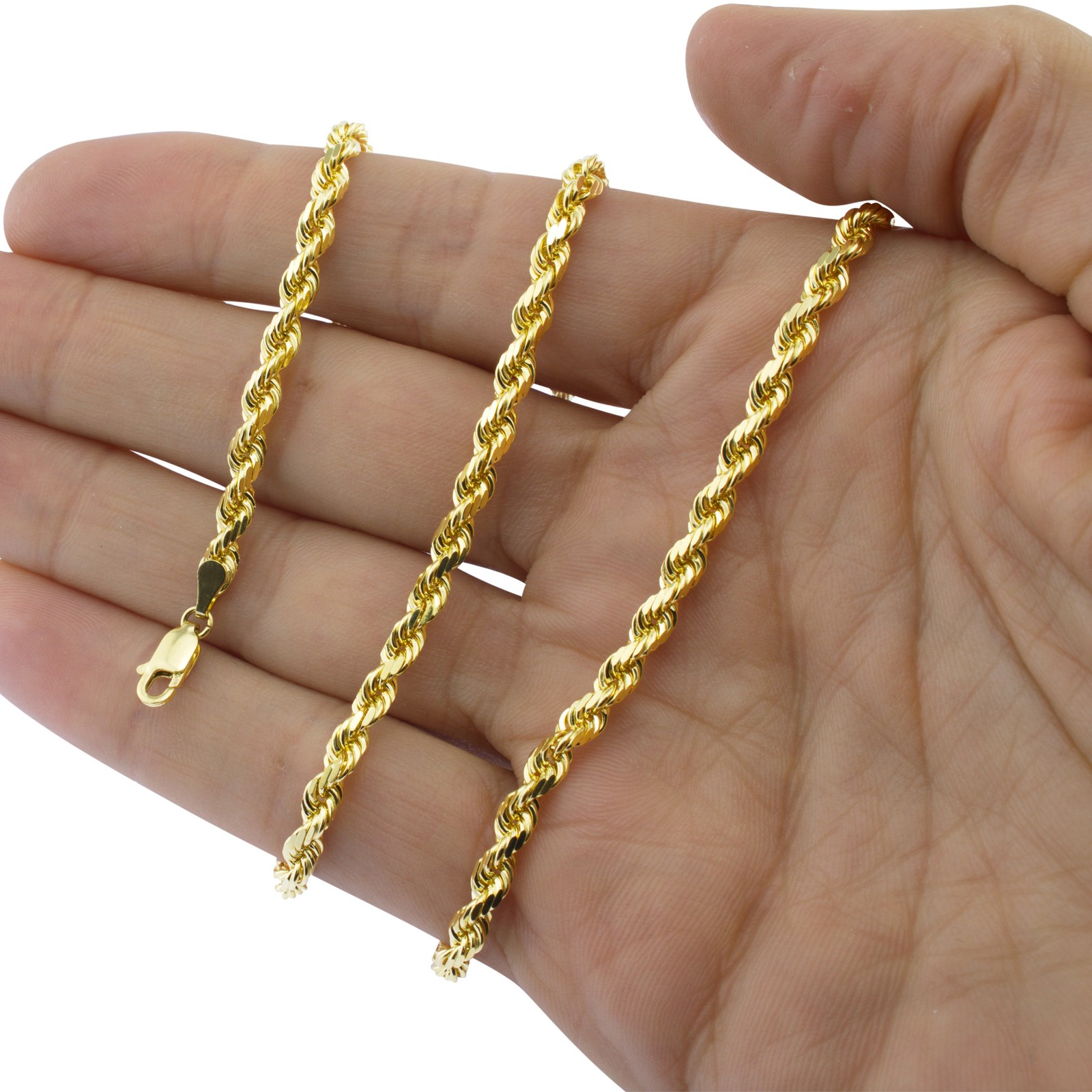 14K Yellow Gold Solid Rope Chain Necklace Bracelet 1mm-10mm Mens Women (7″- 30″)
