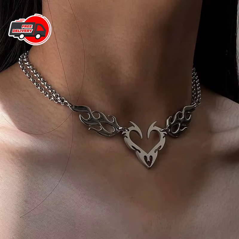 Stainless Steel Silver Color Thorn Heart Choker Necklace For Woman Man Punk Hip