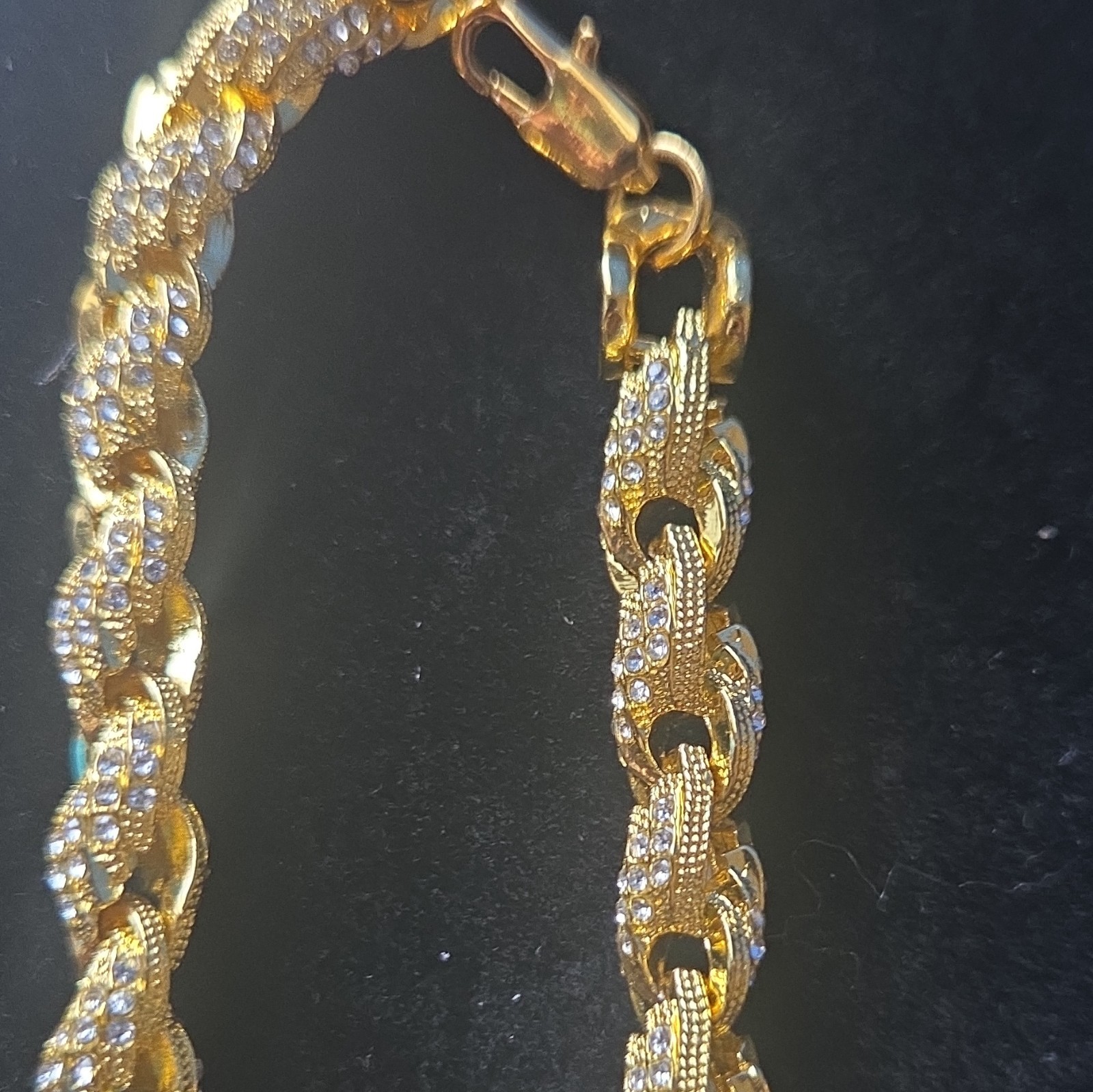 Gold Tone Rope Chain Necklace Clear Stones Rhinestones Lobster Clasp