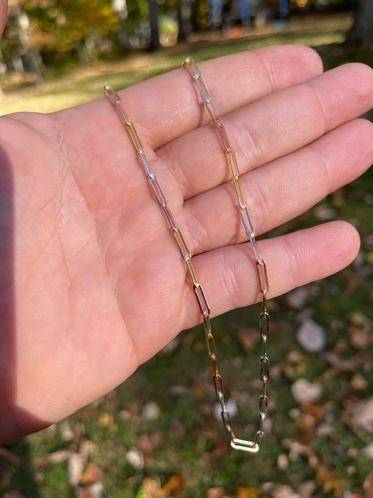 Real Paperclip Chain Necklace Tri Color Yellow Rose Gold Plated 925 Silver