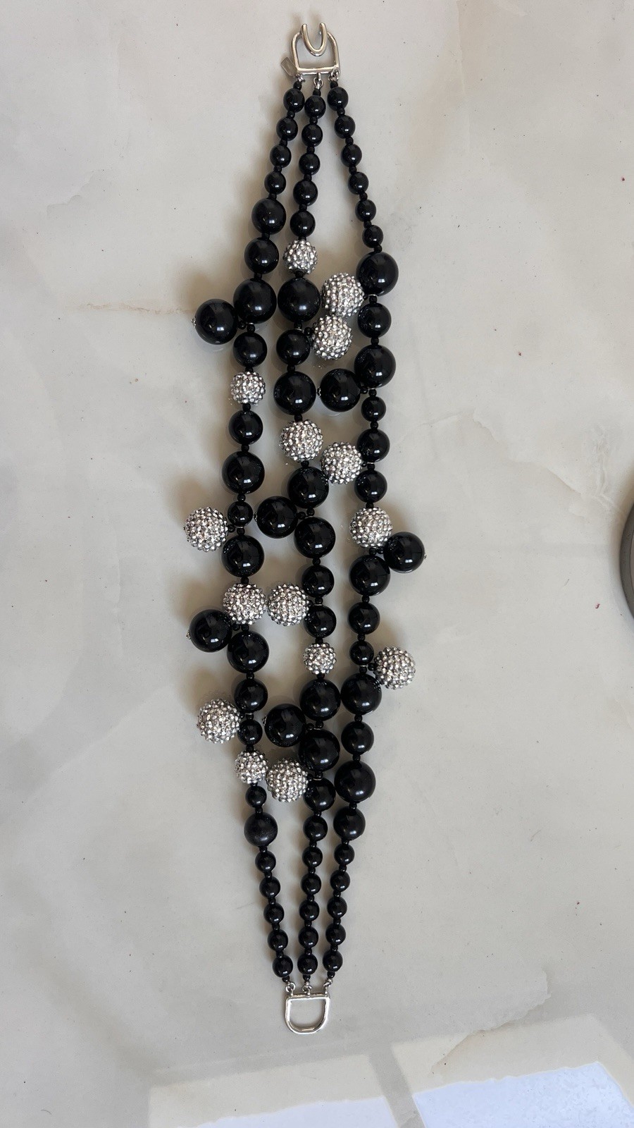 kenneth jay lane necklace black bead crystal ball statement bib signed