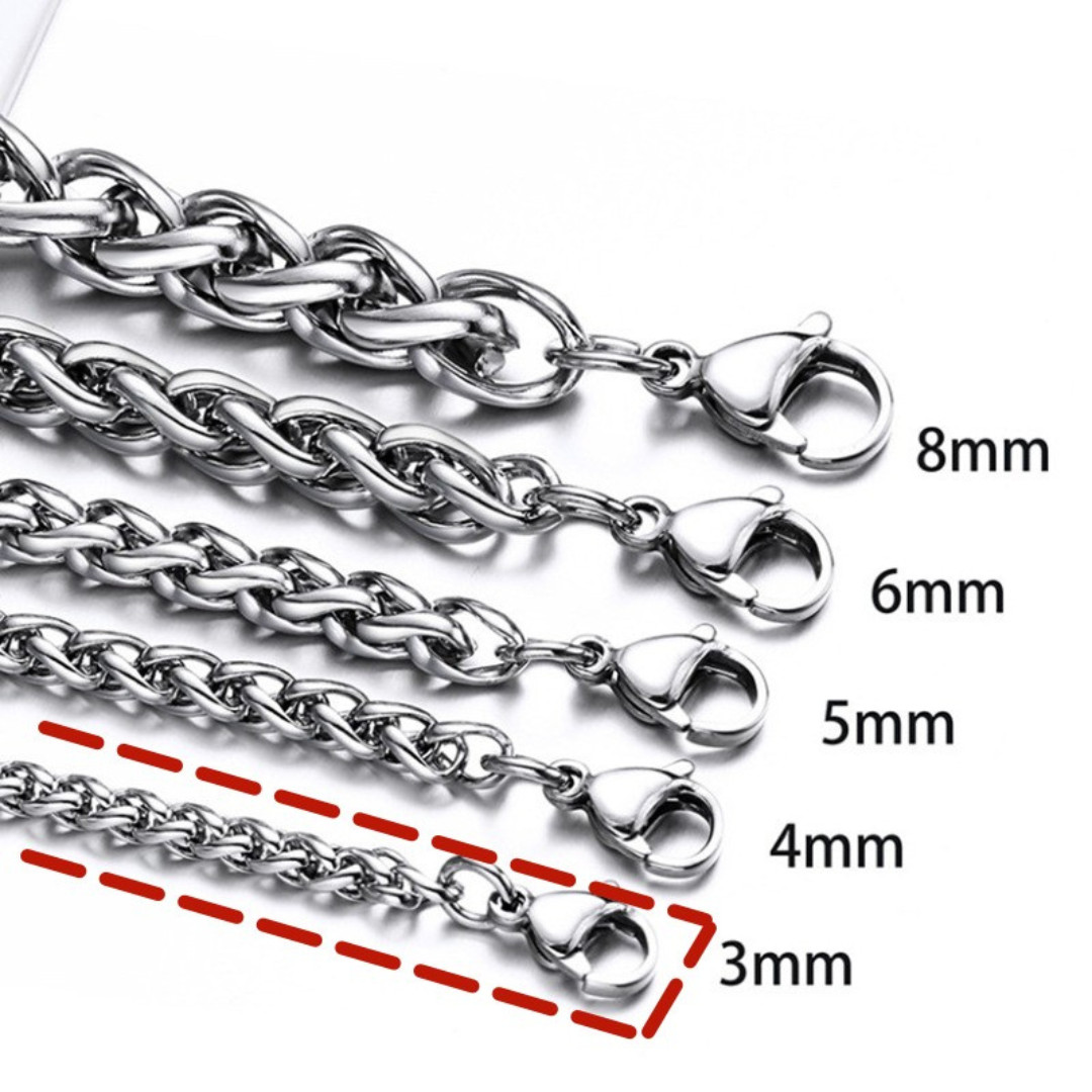 2.5/3/4/6/8mm Man Woman Stainless Steel Wheat Braided Chain Necklace Never Fade