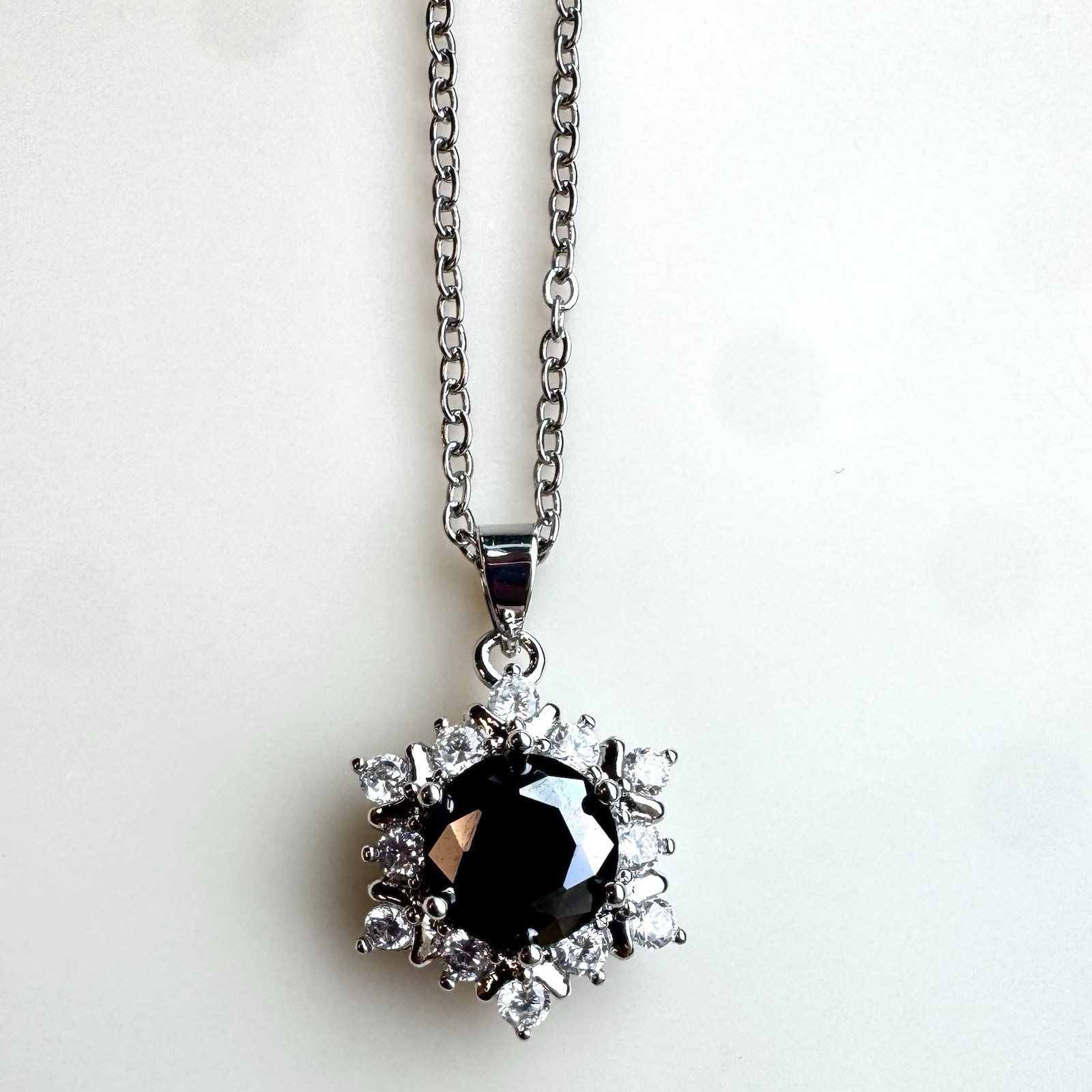 18 in 2 ct Black Moissanite Necklace w/ CZ Halo, Gold Plated Over Brass