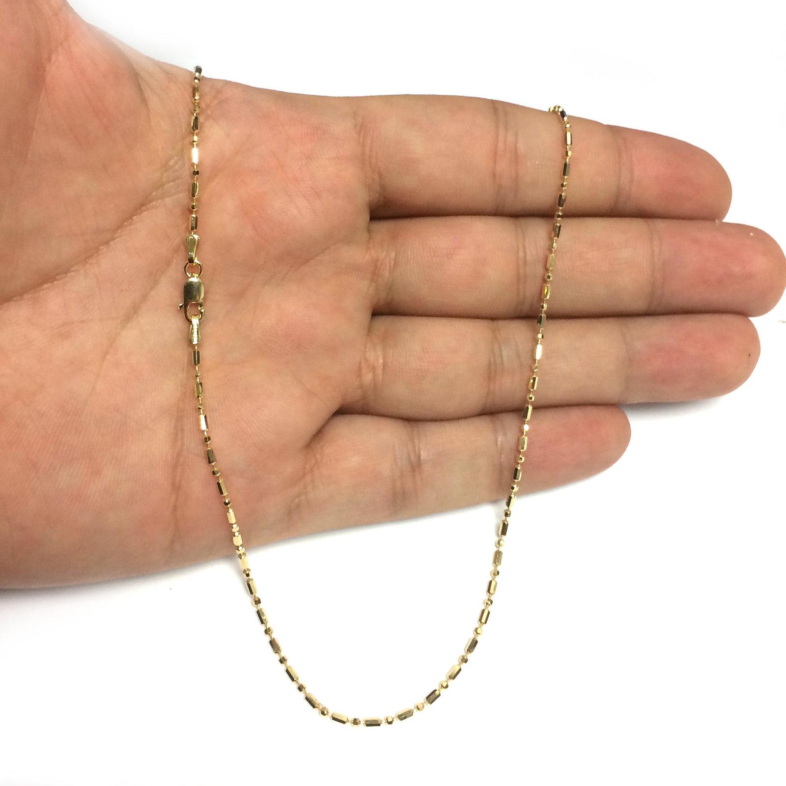 14k Yellow Real Gold Diamond Cut Bead Chain Necklace, 1.2mm, 16″