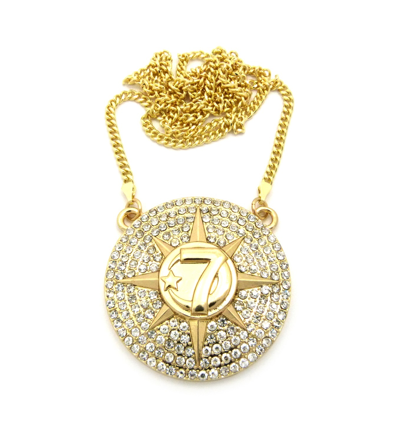 NEW 5PERCENTER 7 STAR ROUND PENDANT w/30″ CHAIN HIP HOP NECKLACE
