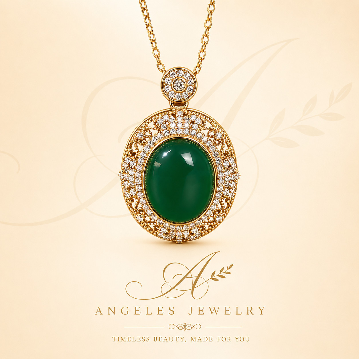 Green Jade Crystal Pendant Necklace Charm 18K Gold Plated Chain Dainty Gemstone