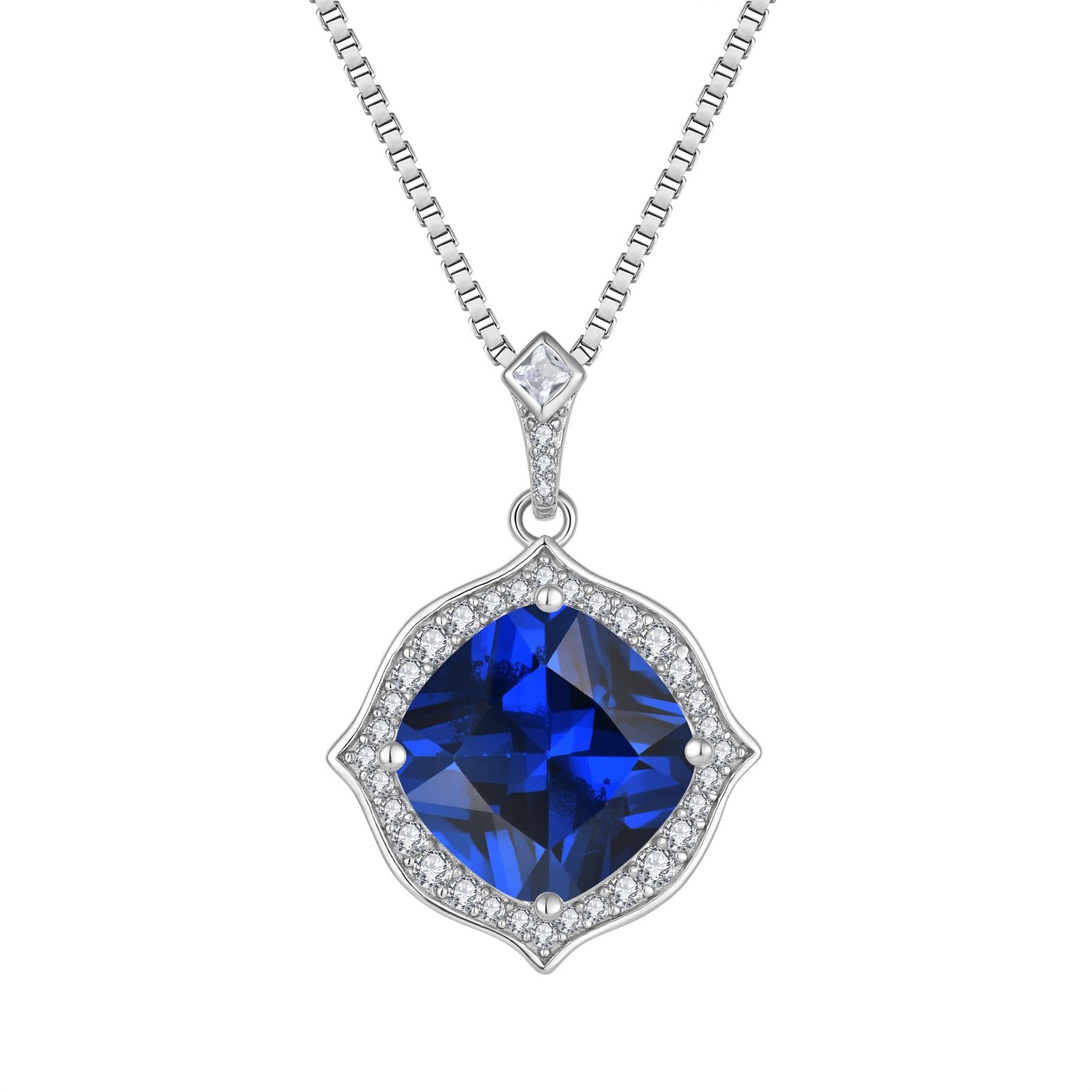 Halo Solitaire Necklace for Women 925 Sterling Silver Pendant Princess Cut Sa…
