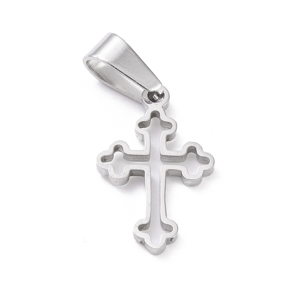 Stainless Steel Cutout Cross Pendant Necklace on 48 cm Chain – Very Dainty