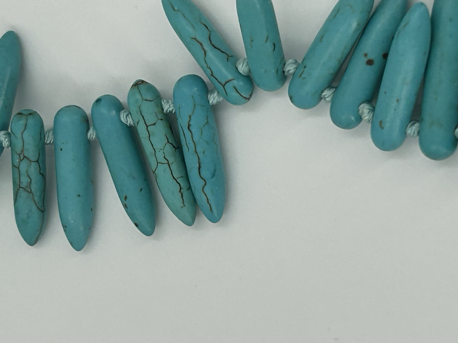 Faux Turquoise Spiked Bead Necklace Womens Howlite Bohemian Ethnic 25-27 Inch