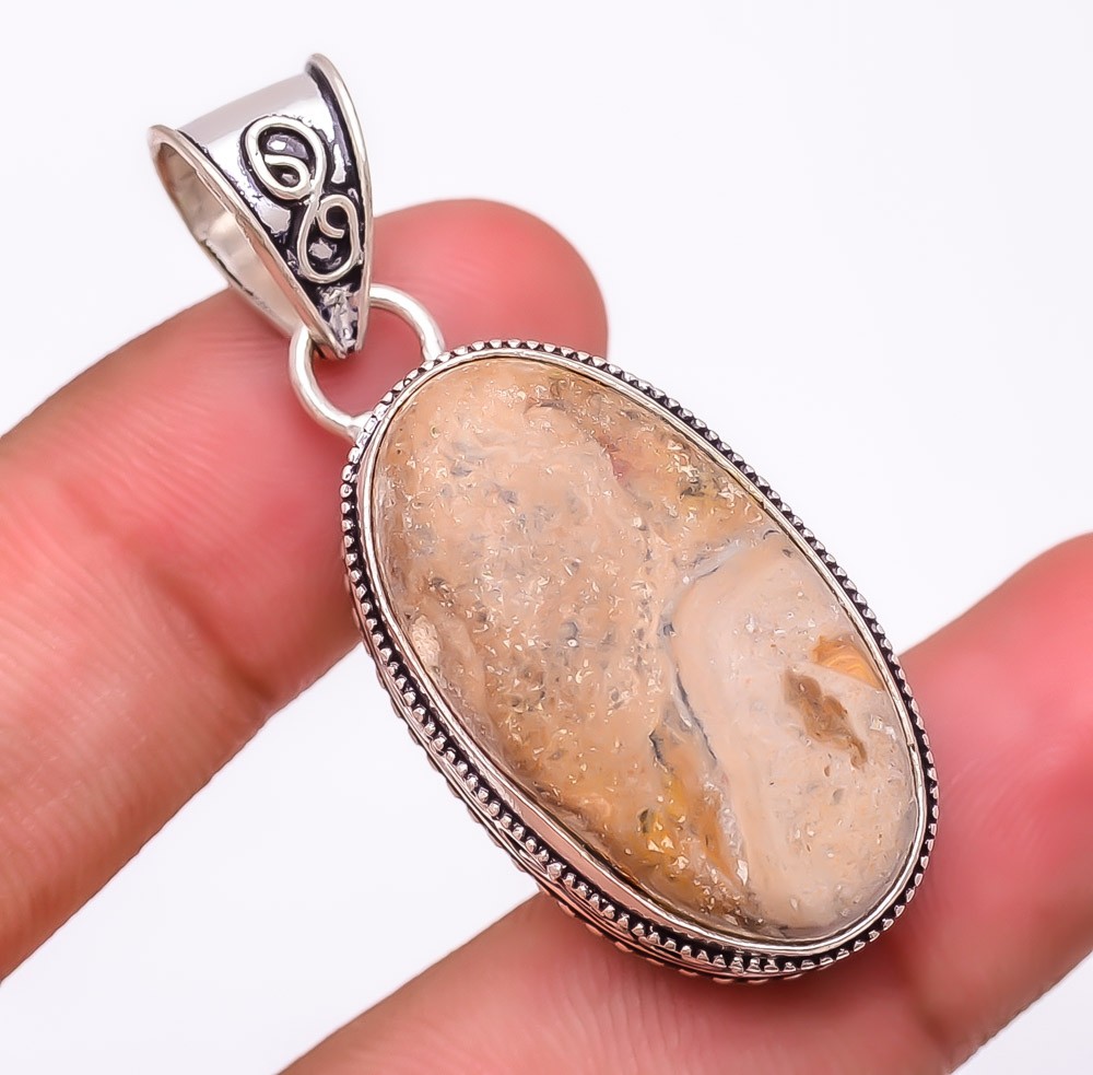 Natural Picture Jasper Gemstone 925 Silver Plated Jewelry Pendant 1.6″ F2568