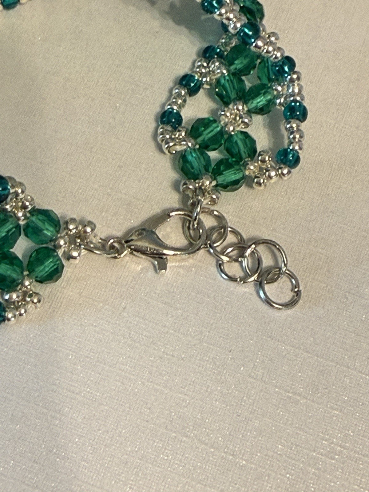 Handcrafted Green Round Crystal Beaded Necklace Bracelet Drop Earring Set