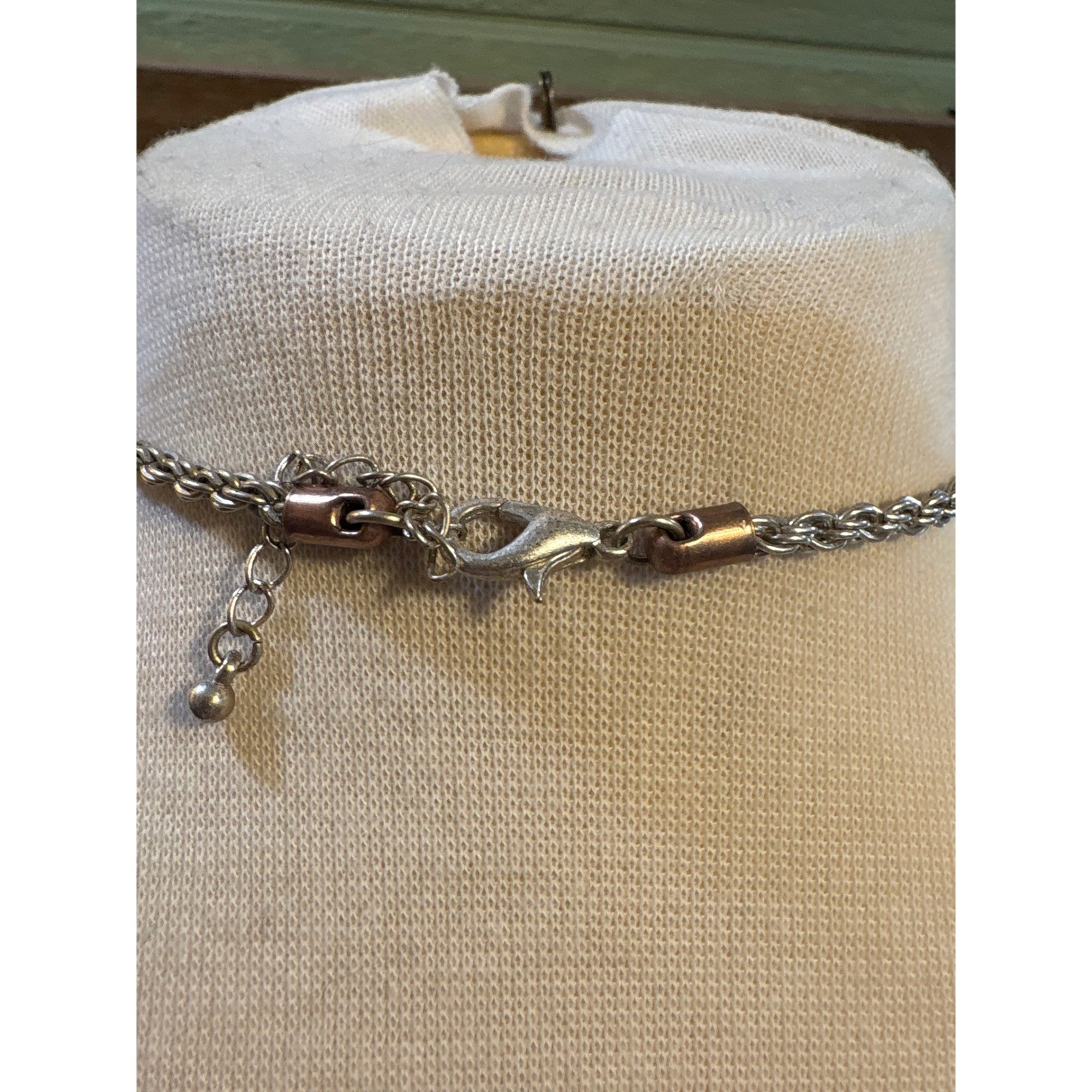 Statement Silver Tone Pendant Necklace with Gold and Copper Beads Mixed Metal