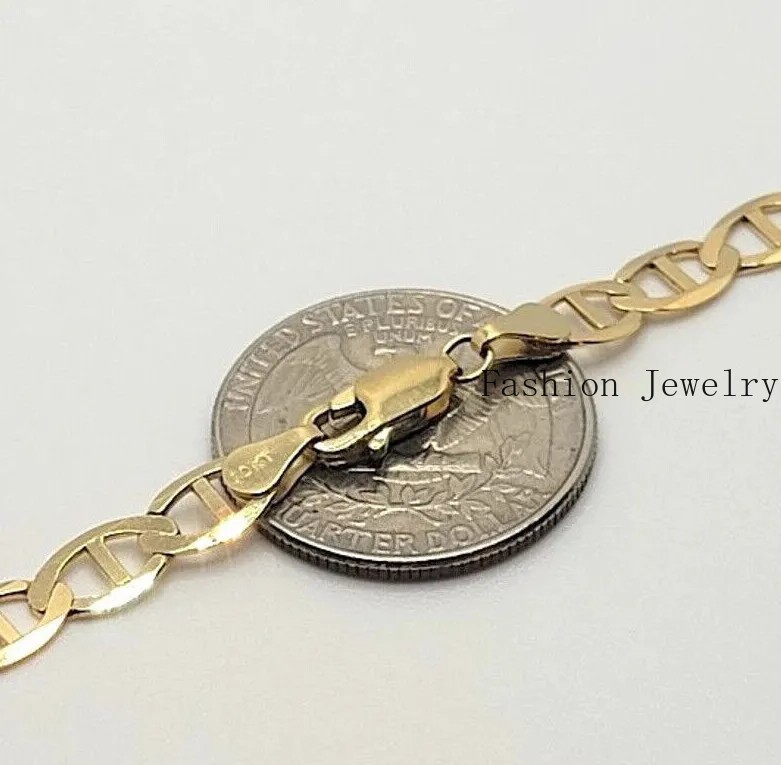 10K Solid Yellow Gold Link Chain Bracelet Necklace 3.2mm~6mm Size 7″~26″