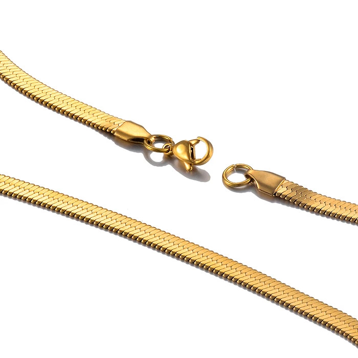Flat Snake Chain Necklace Stainless Steel Gold Color Smooth Finish Jewelry