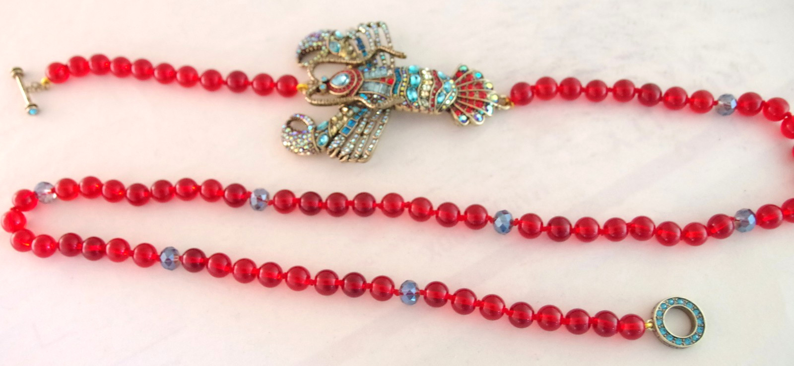 40″ DESIGNER STYLE 3.75″ CRYSTAL RHINESTONE LOBSTER SHELLFISH BEADED NECKLACE