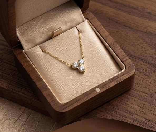 2Ct Round Cut Moissanite VVS1 3-Stone Pendant Necklace 14K Yellow Gold Plated