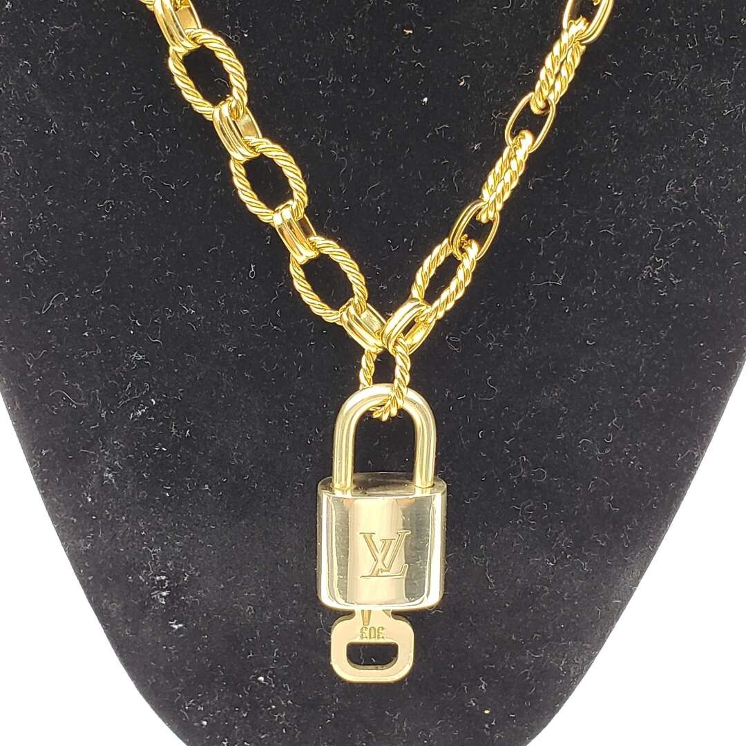Stainless Steel Chain With 100% Authentic Louis Vuitton Gold Padlock Pendant 🔐