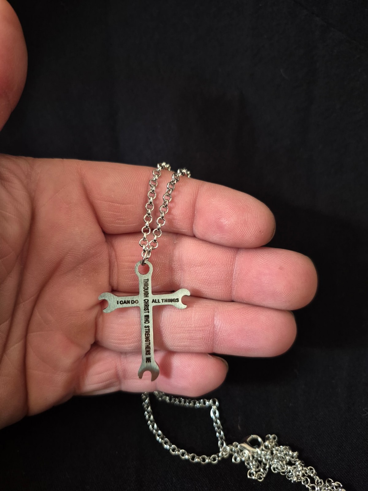 I CAN DO ALL THINGS Faith Wrench Cross Stainless Steel Pendant Necklace 22″gift