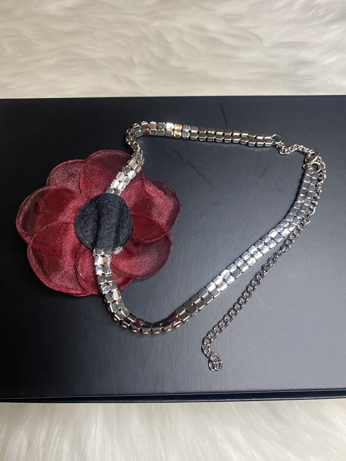 Red Camellia Flower Rhinestone Choker Necklace Bling Chain Women Jewelry New
