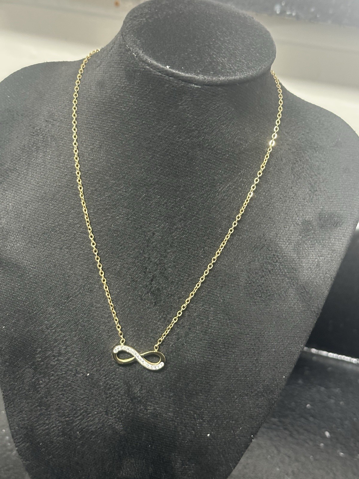 Gold Plated Pavé Clear Simulated Crystal Infinity Love Pendant Cable Necklace