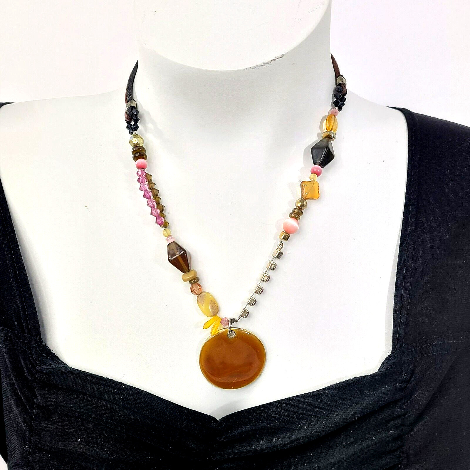 Express Bohemian Statement Necklace Tiger’s Eye Resin Rhinestone Beaded