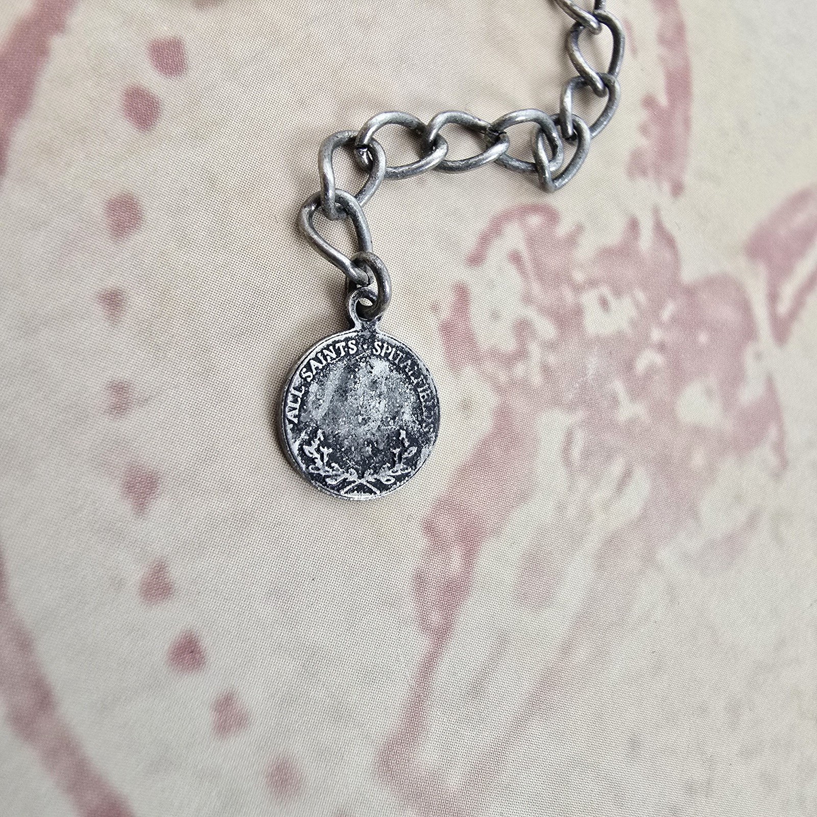 ALL SAINTS WOMENS VINTAGE DISTRESSED PADLOCK NECKLACE BLACK GREY LOCKET RARE