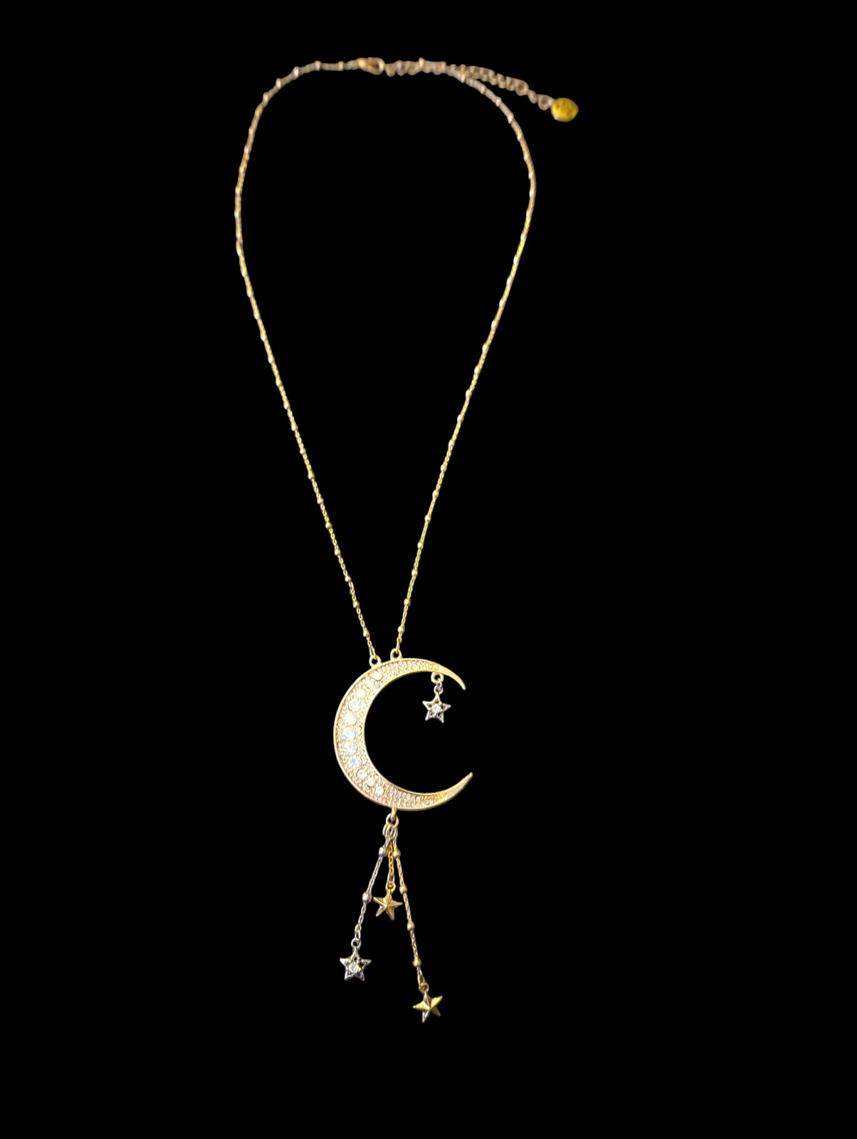 Plunder Two Tone Crescent Moon And Starts 3.75″ Pendant 26″ Chain Necklace