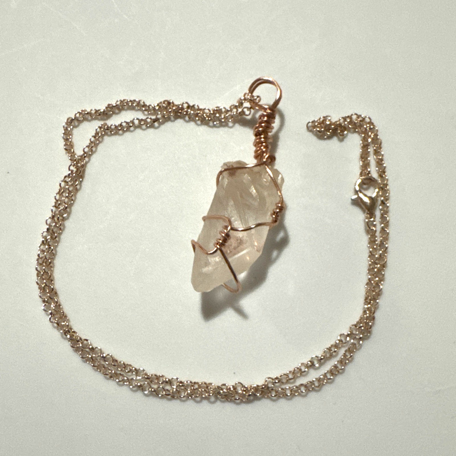 Clear Quartz Necklace Jewelry Rose Gold Tone 22″ Chain Genuine Stone Handmade