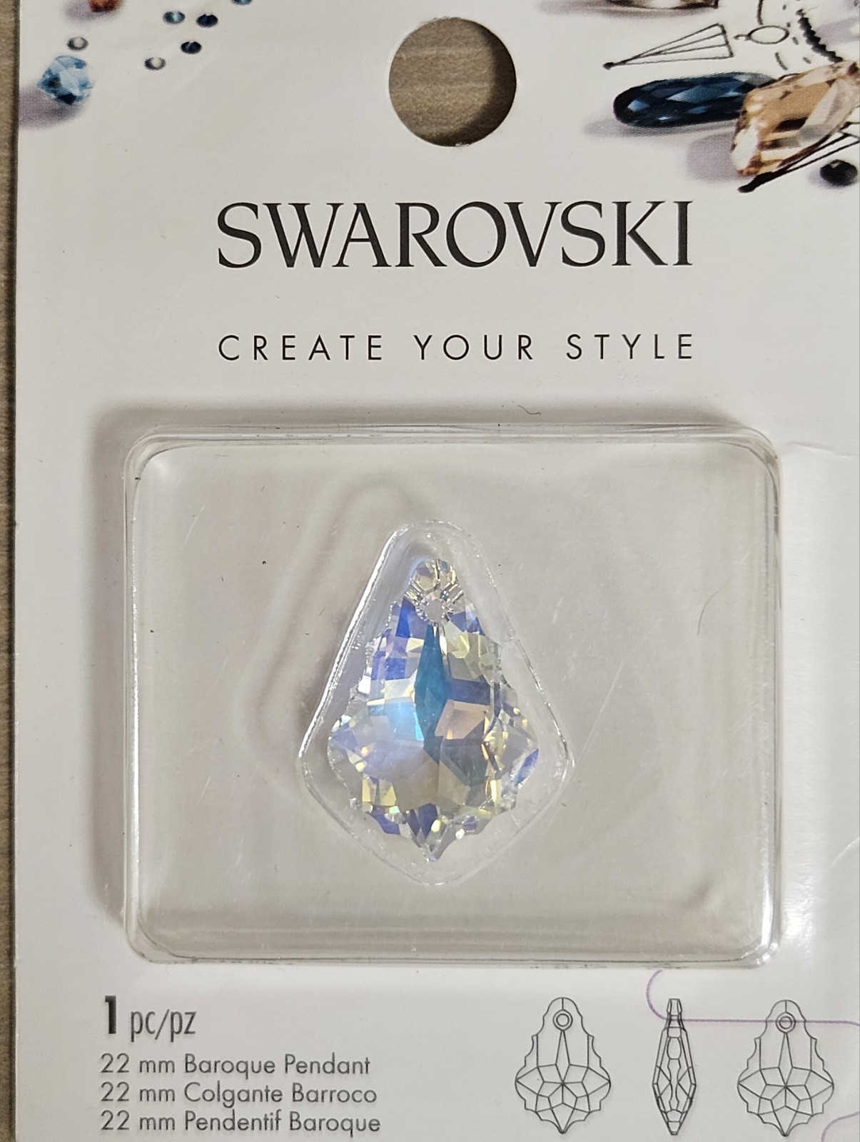 SWAROVSKI Aurora Borealis 22 mm Crystal Baroque Pendant Charm Jewelry Finding